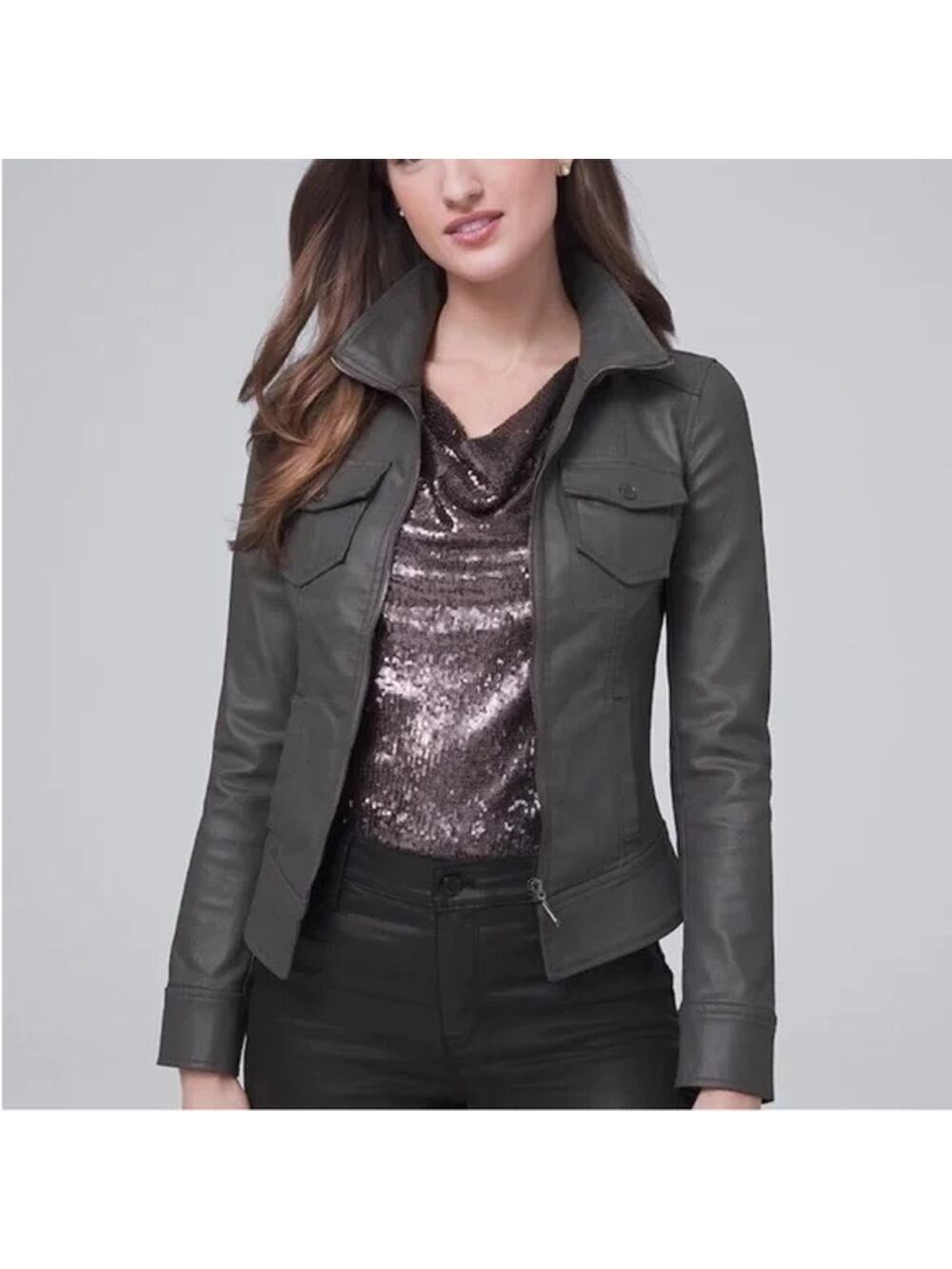 WHBM Gray Coated Denim Band Jacket Size 10 🩶✨🩶
